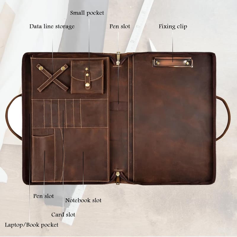 Personalized Leather Padfolio Organizer for 15-inch Laptop