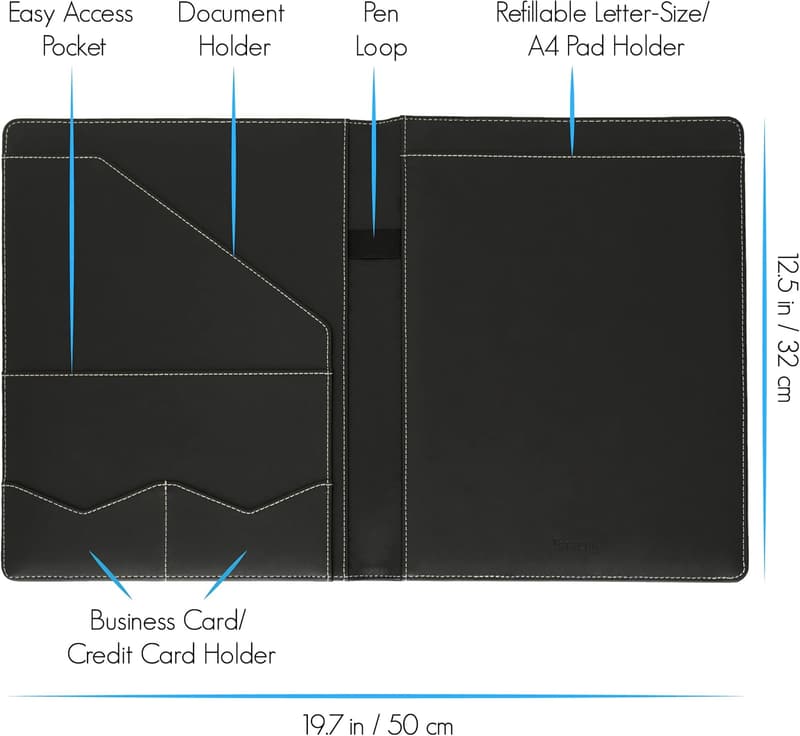 Professional Faux Leather Padfolio Organizer with Notepad