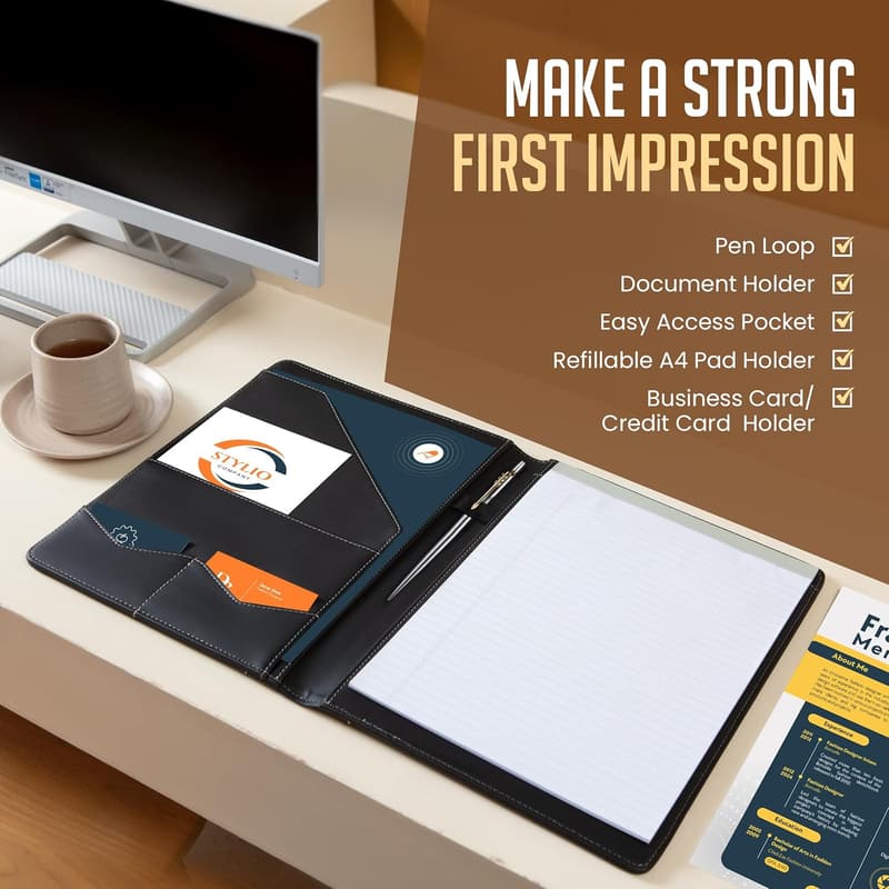 Professional Faux Leather Padfolio Organizer with Notepad