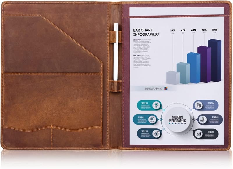Professional Leather Padfolio Organizer for Men & Women - Russet Brown