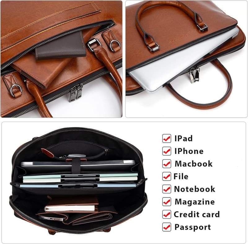 Genuine Leather Laptop Messenger Bag for 15.6