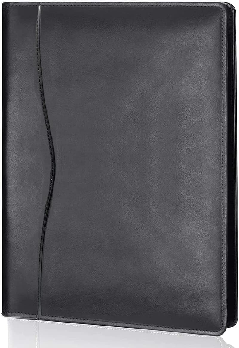 Business Leather Portfolio Organizer for Men and Women (Black)