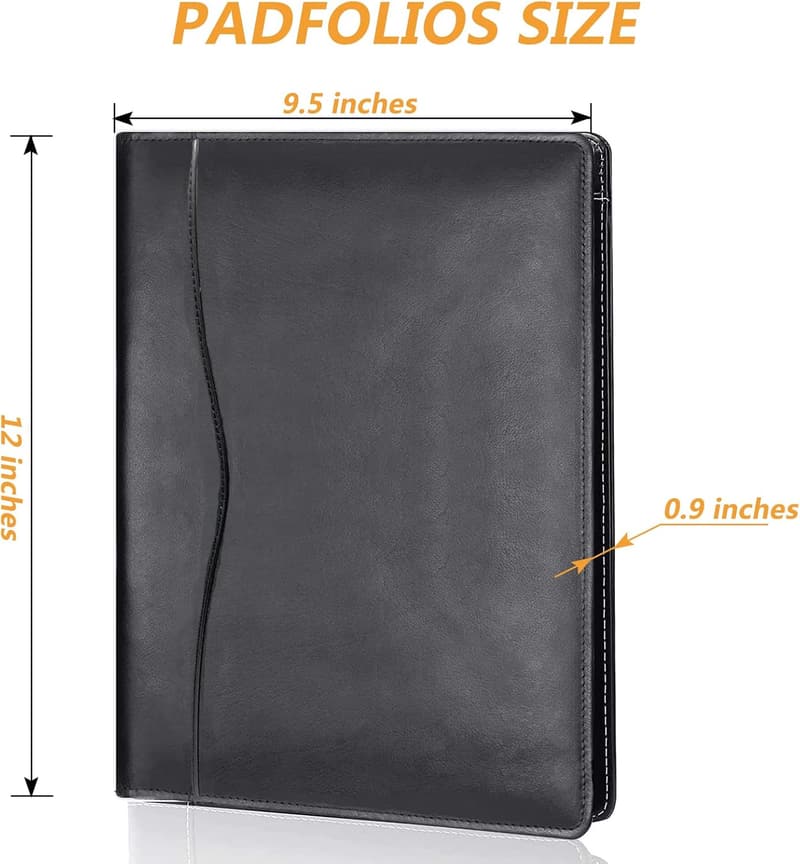 Business Leather Portfolio Organizer for Men and Women (Black)