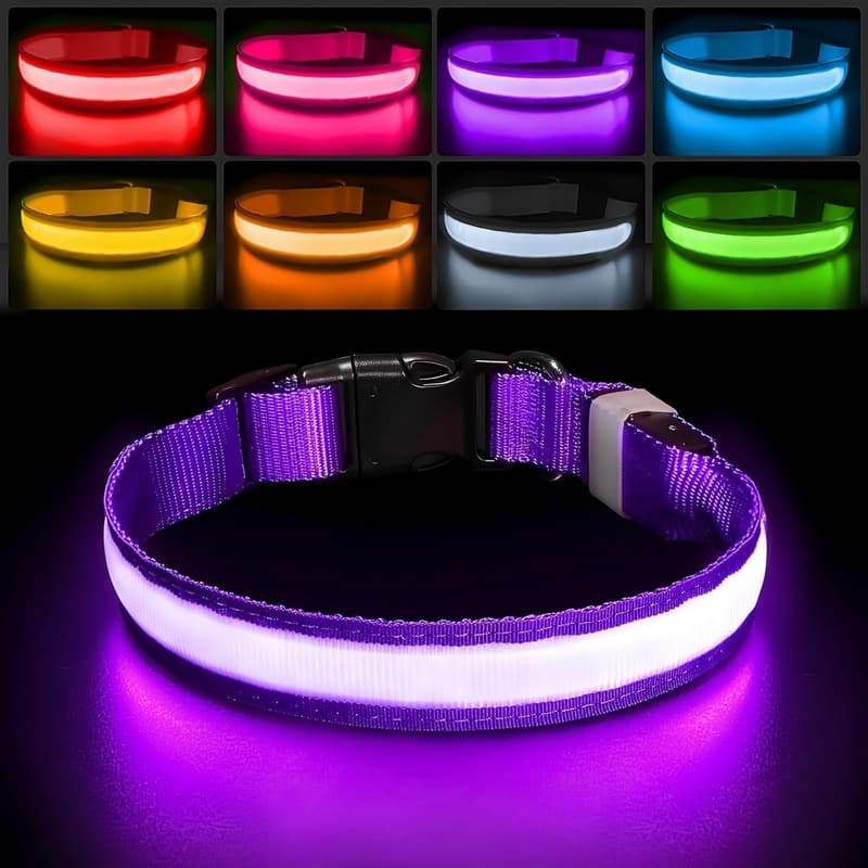 LED Rechargeable Glow-in-the-Dark Dog Collar for Night Walks