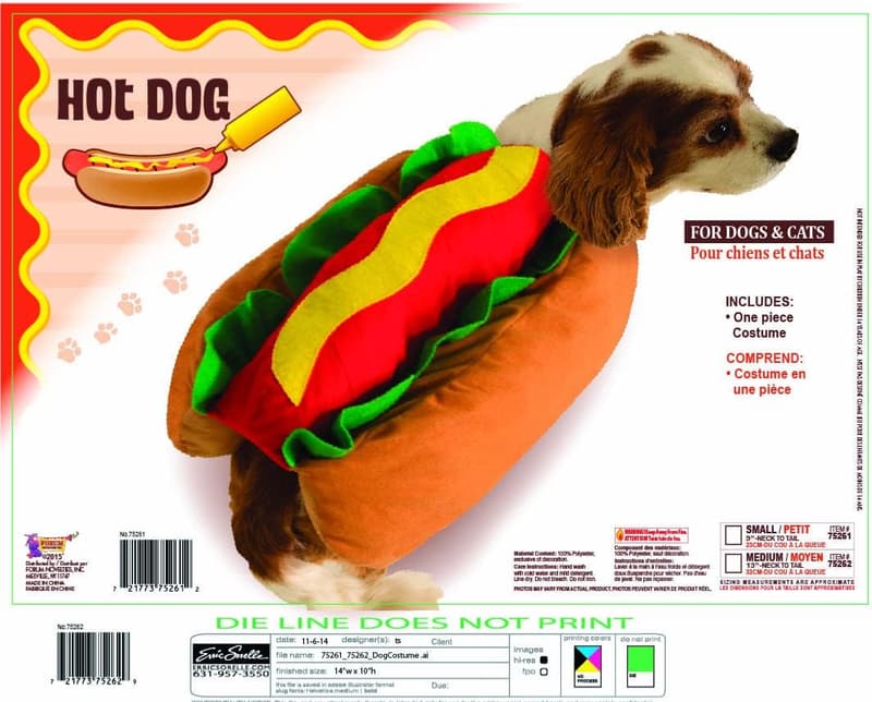 Small Multi-Color Hot Dog Costume for Pets