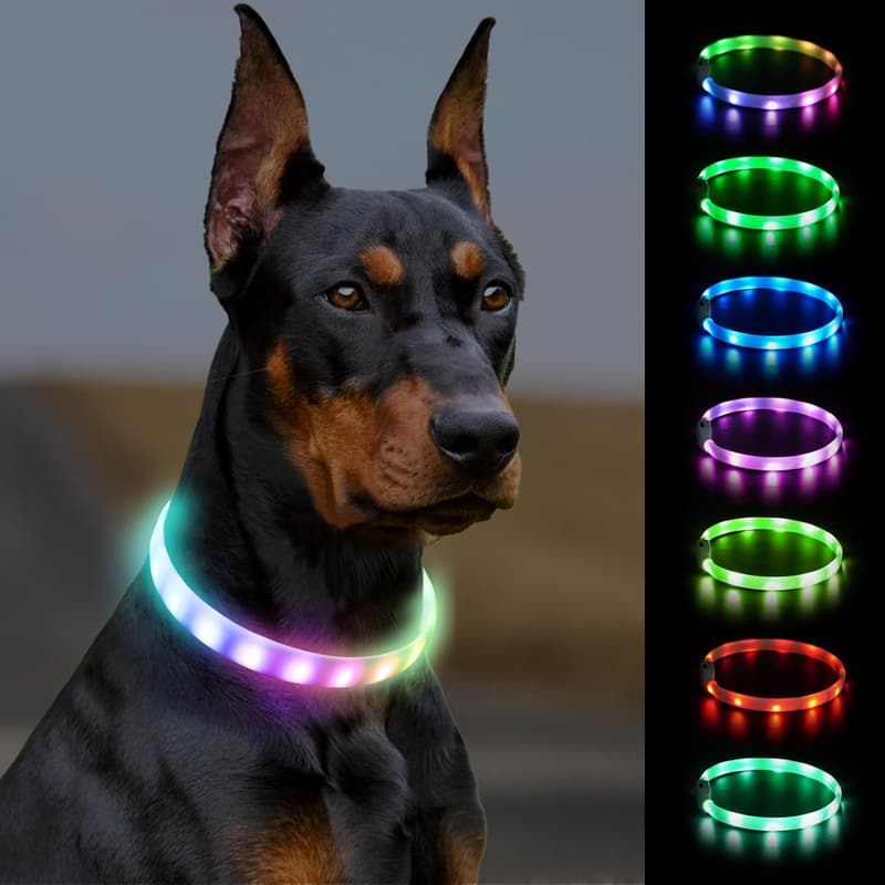 Rechargeable LED Dog Collar with 9 Flashing Modes, 27.5 Inch