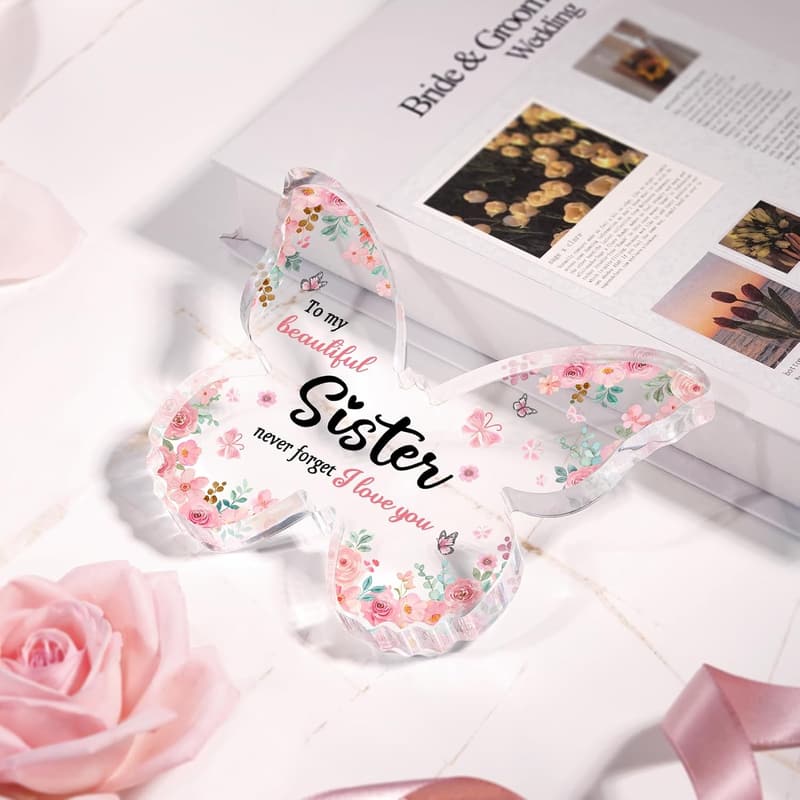 Mother's Day Butterfly Acrylic Plaque - Sister Gift 5x3.8 Inch