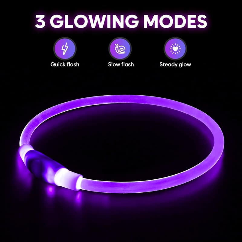 LED Dog Collar for Night Safety - Type-C Rechargeable, Adjustable