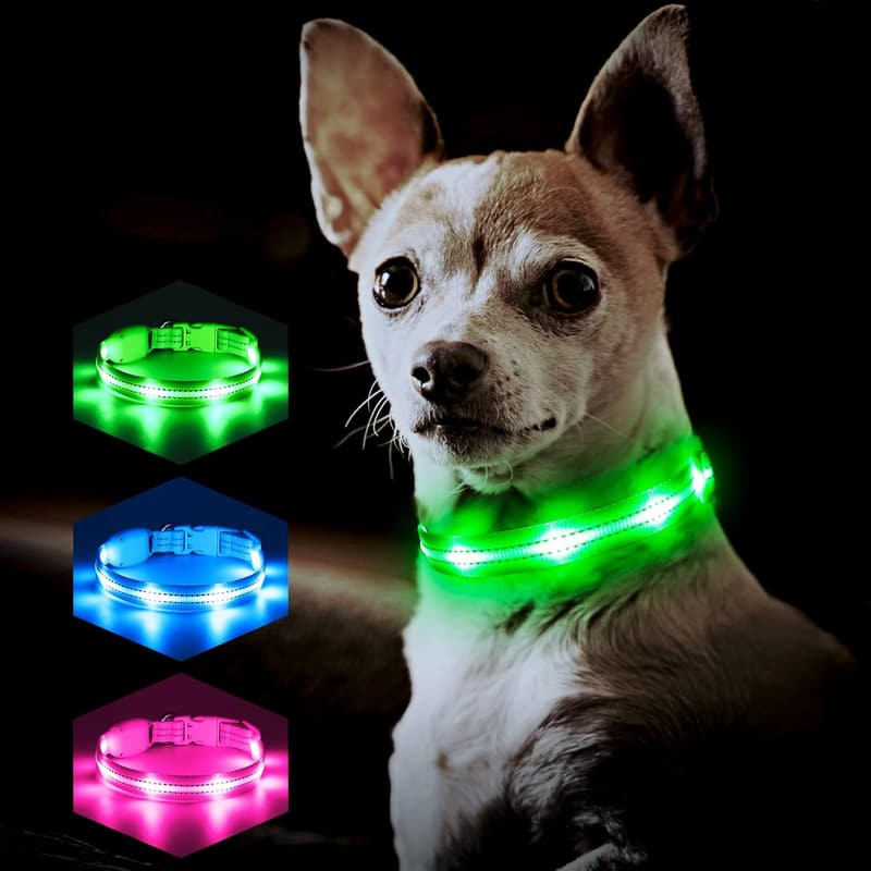 Adjustable LED Dog Collar, Rechargeable Soft Glow for Night Walking