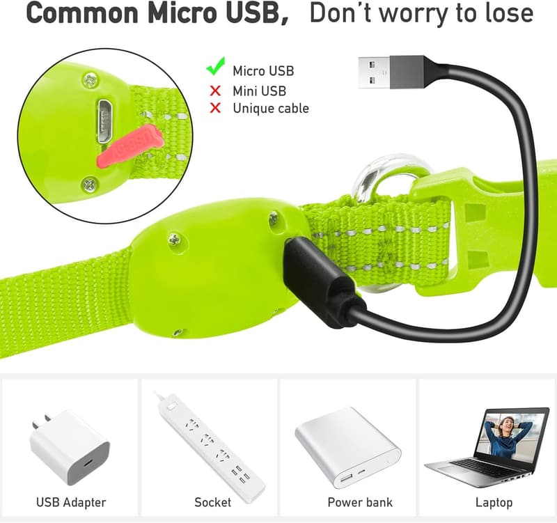 Adjustable LED Dog Collar, Rechargeable Soft Glow for Night Walking