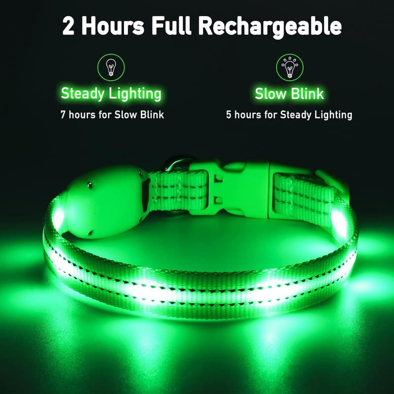 Adjustable LED Dog Collar, Rechargeable Soft Glow for Night Walking
