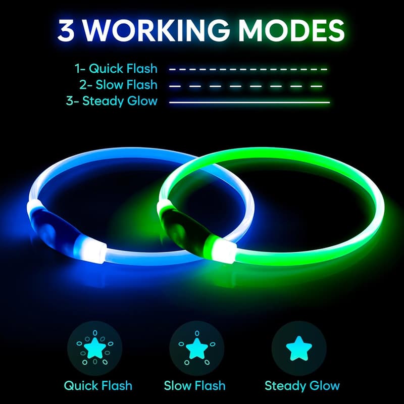 Rechargeable LED Dog Collar Set – 2-Pack for Night Safety (Green & Blue)