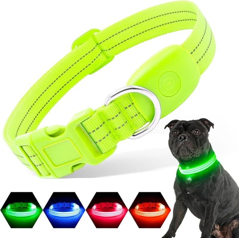 LED Rechargeable Reflective Dog Collar for Safe Night Walks - Green