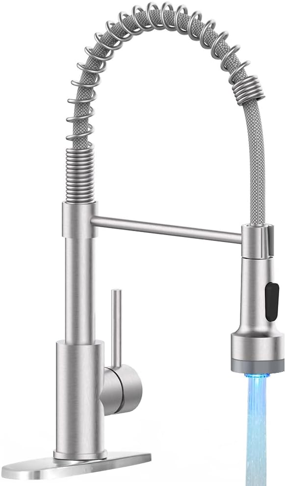 Industrial Brushed Nickel Kitchen Faucet with Pull Down Sprayer