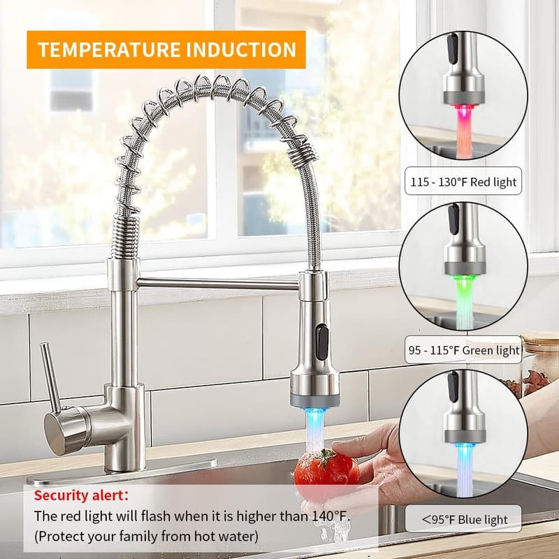 Industrial Brushed Nickel Kitchen Faucet with Pull Down Sprayer