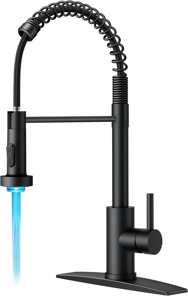 Modern Black LED Kitchen Faucet with Pull Down Sprayer