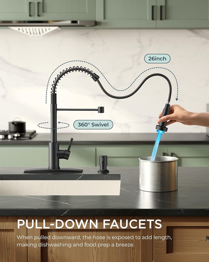 Modern Black LED Kitchen Faucet with Pull Down Sprayer