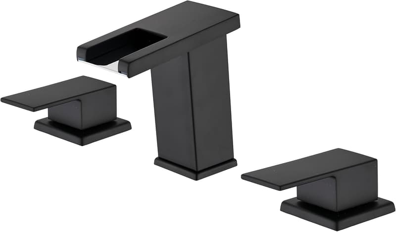 Matte Black LED Waterfall Bathroom Faucet - 8 Inch Widespread
