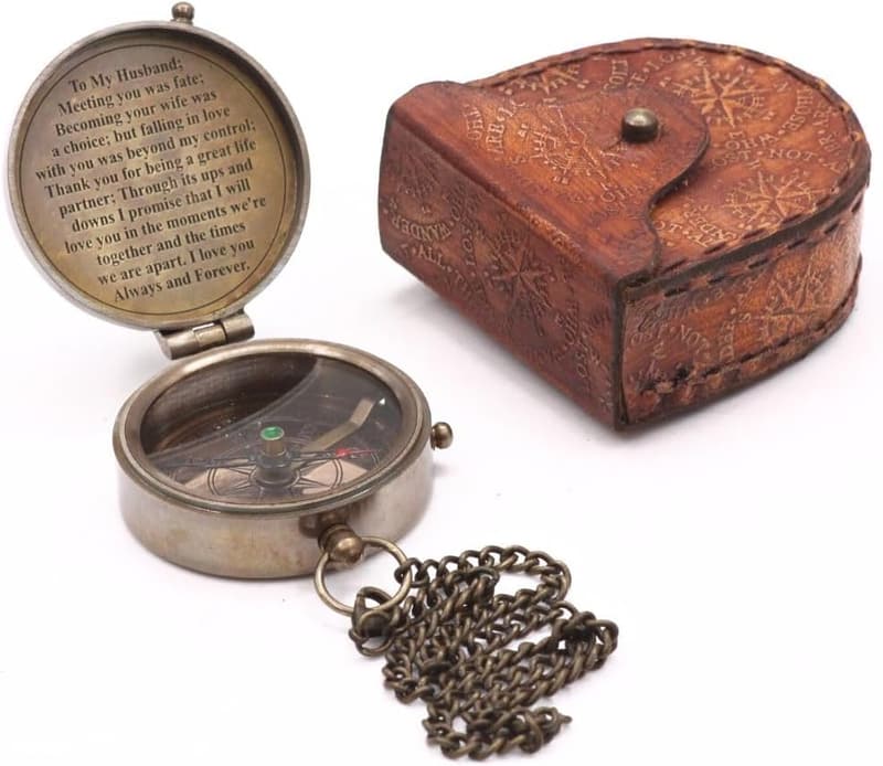 Romantic Engraved Brass Compass for Husband's Anniversary