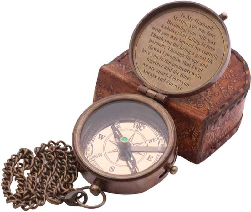 Romantic Engraved Brass Compass for Husband's Anniversary