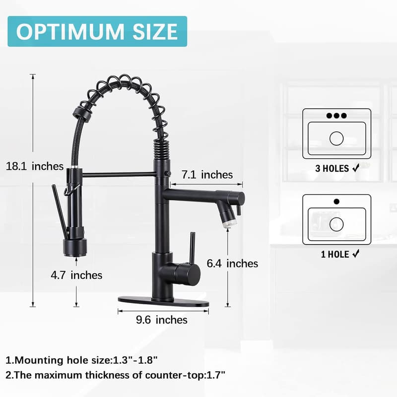 Matte Black Kitchen Sink Faucet with LED Light & Pull Down Sprayer