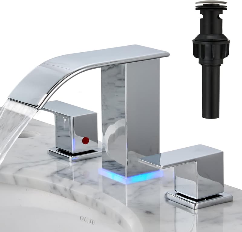 Modern Chrome 3-Hole LED Waterfall Bathroom Faucet