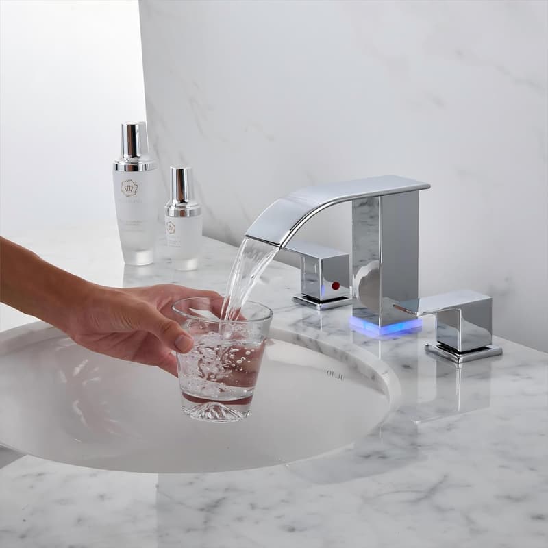 Modern Chrome 3-Hole LED Waterfall Bathroom Faucet