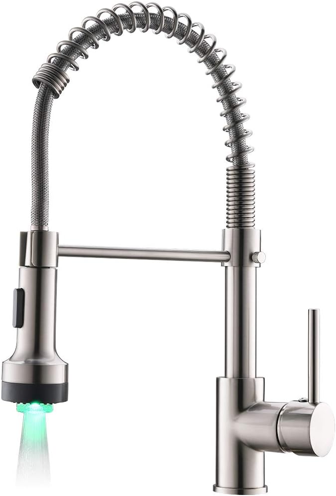 Brushed Nickel Pull-Down Kitchen Faucet with LED Light