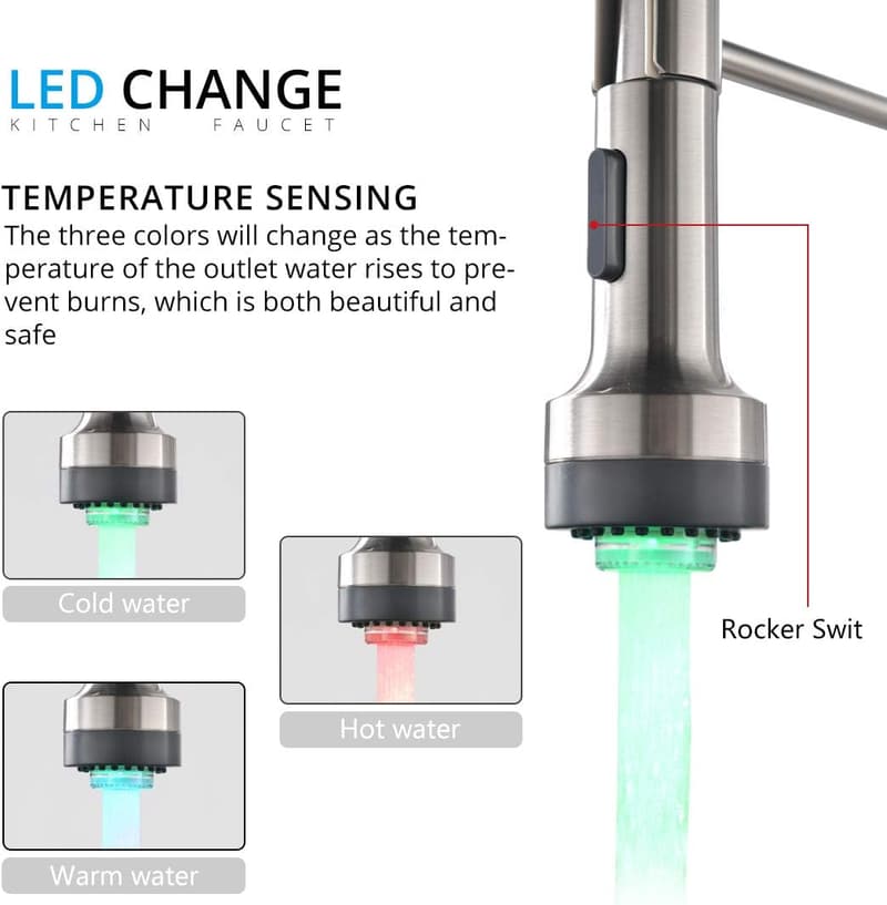 Brushed Nickel Pull-Down Kitchen Faucet with LED Light