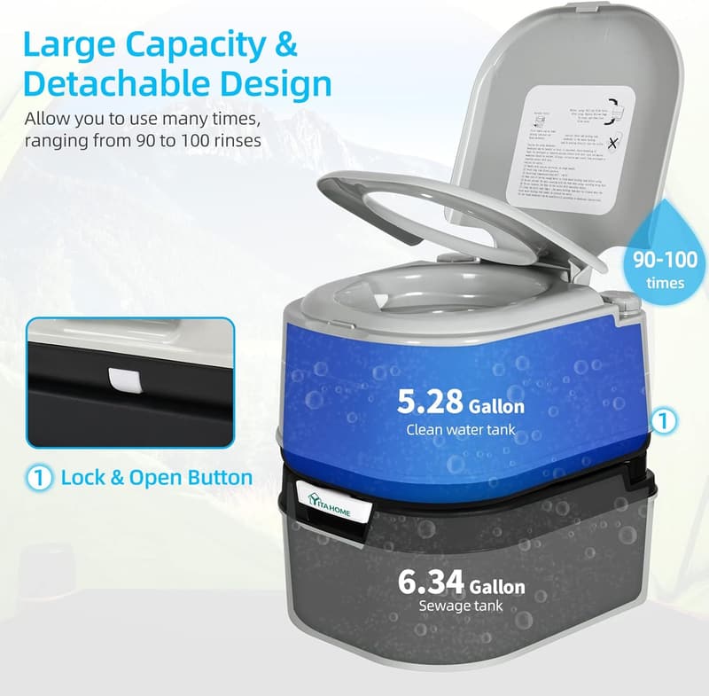 Portable 6.34 Gallon Camping Toilet with Leak-Proof Design