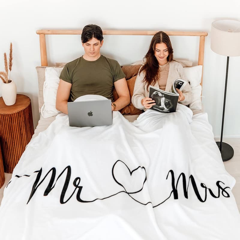 Mr. and Mrs. Throw Blanket - Soft Wedding Gift for Couples