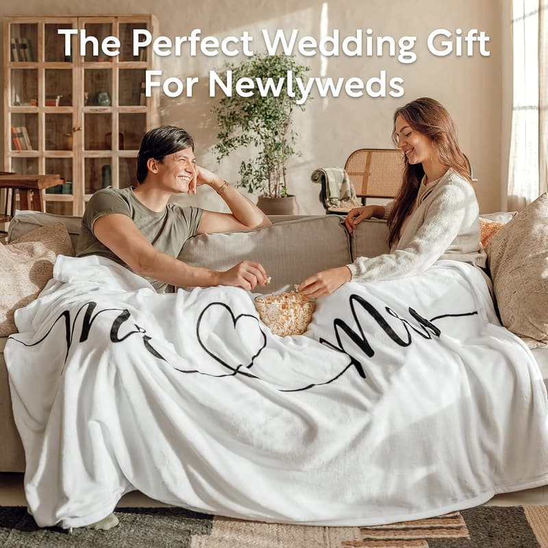 Mr. and Mrs. Throw Blanket - Soft Wedding Gift for Couples