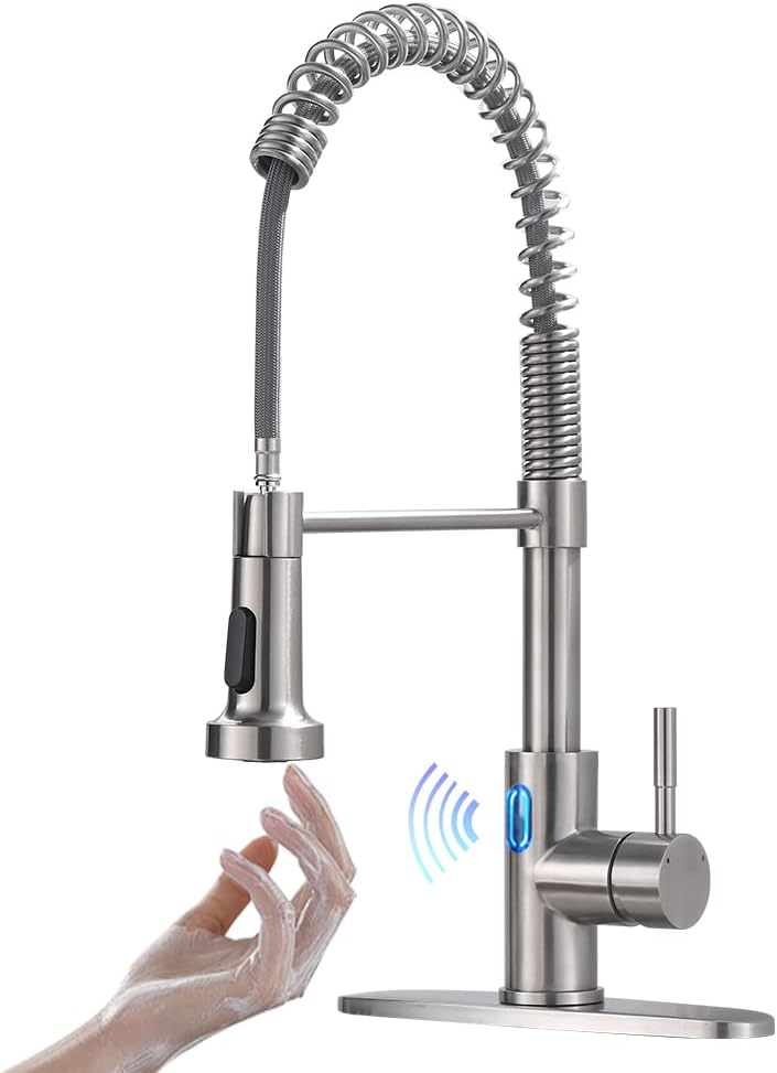 Touchless LED Kitchen Faucet with Motion Sensor - Brushed Nickel