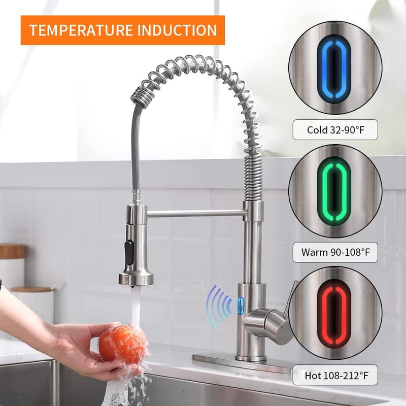 Touchless LED Kitchen Faucet with Motion Sensor - Brushed Nickel
