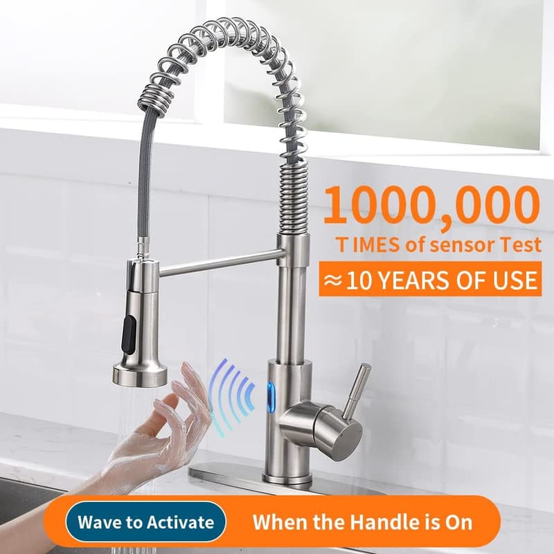 Touchless LED Kitchen Faucet with Motion Sensor - Brushed Nickel