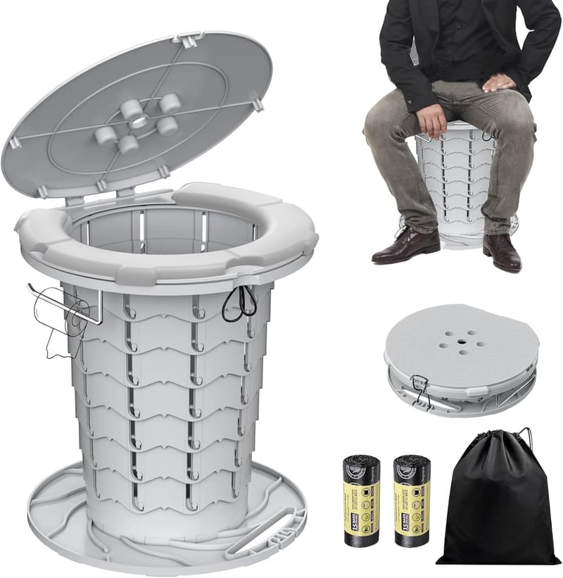 Portable Camping Toilet with Cushion & Adjustable Height