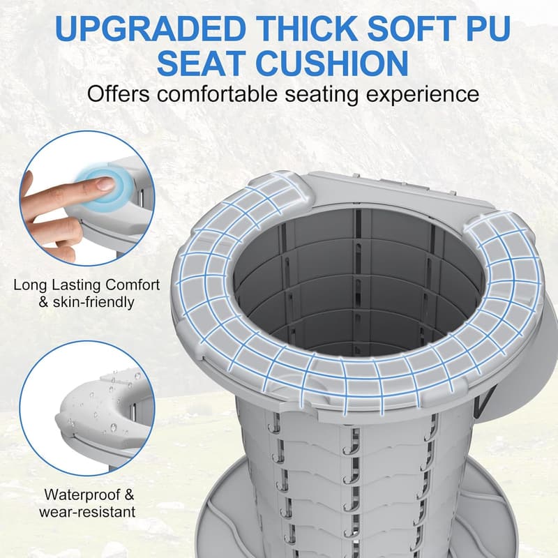 Portable Camping Toilet with Cushion & Adjustable Height