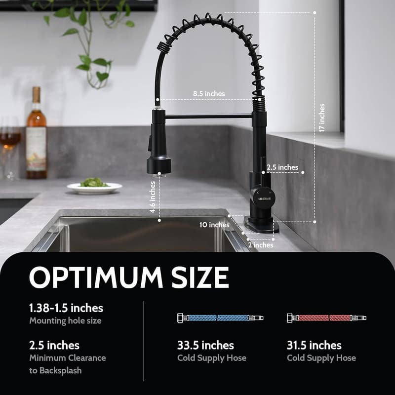 Matt Black Kitchen Faucet with LED Light & Pull Down Sprayer