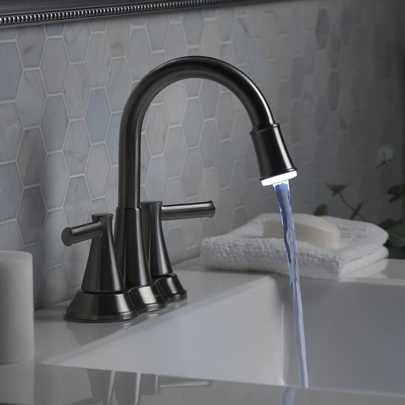 Brushed Nickel Bathroom Sink Faucet with LED Light