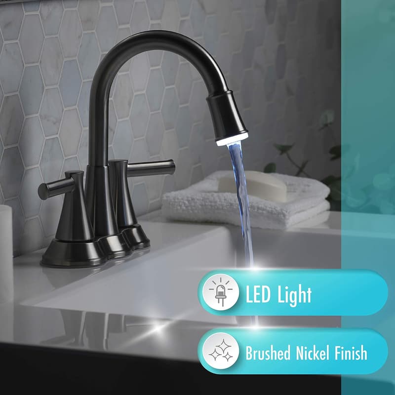 Brushed Nickel Bathroom Sink Faucet with LED Light