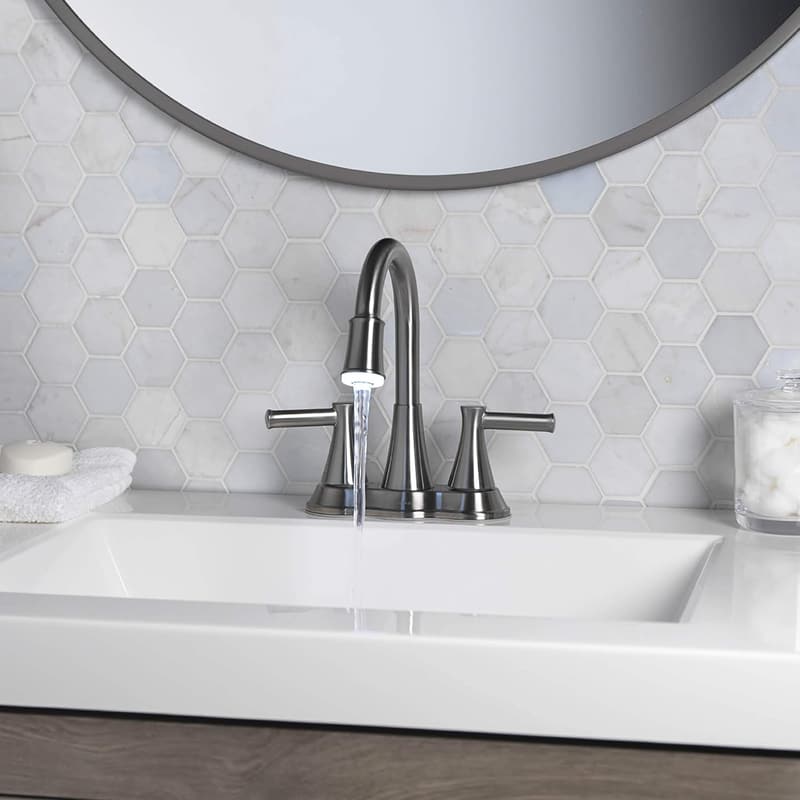 Brushed Nickel Bathroom Sink Faucet with LED Light