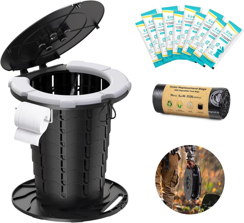 Portable Foldable Camp Toilet with Cushioned Seat - 350LBS Capacity