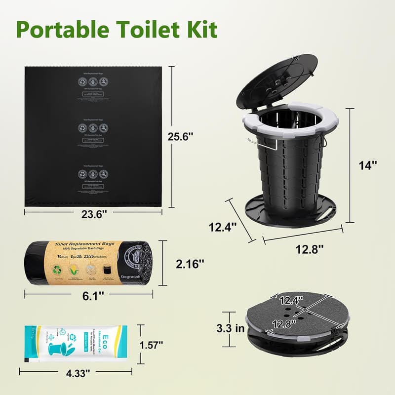 Portable Foldable Camp Toilet with Cushioned Seat - 350LBS Capacity