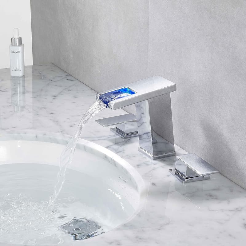8-Inch Chrome LED Waterfall Bathroom Faucet with Drain