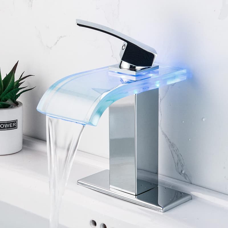 LED Bathroom Sink Faucet with Color-Changing Temperature Control