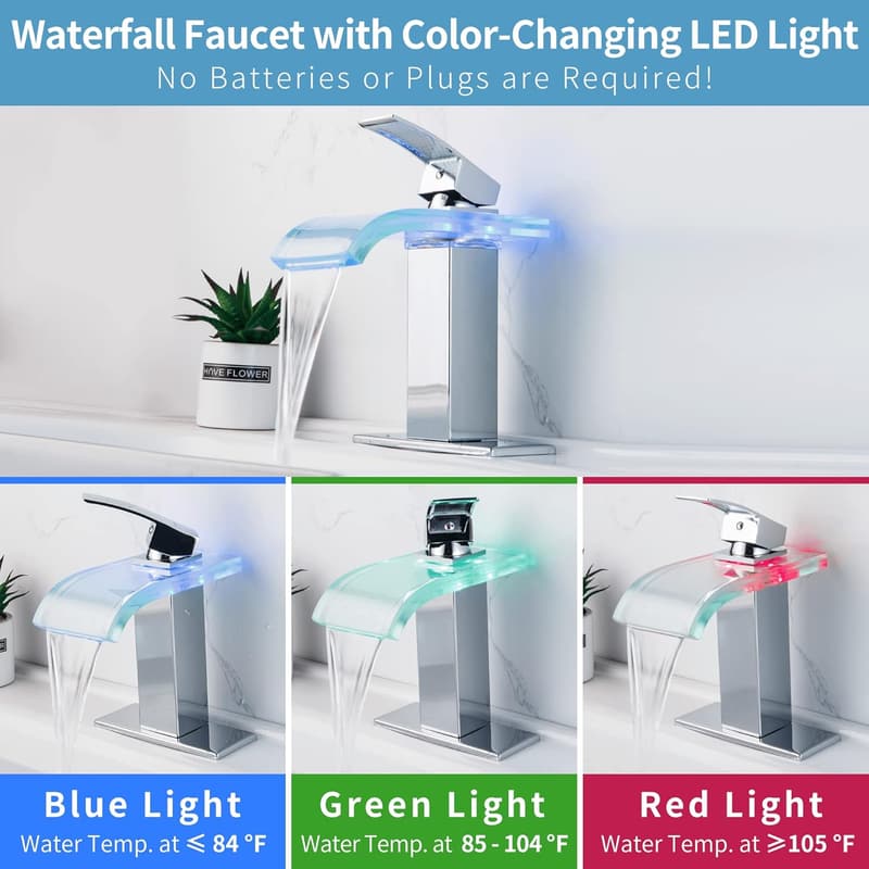 LED Bathroom Sink Faucet with Color-Changing Temperature Control