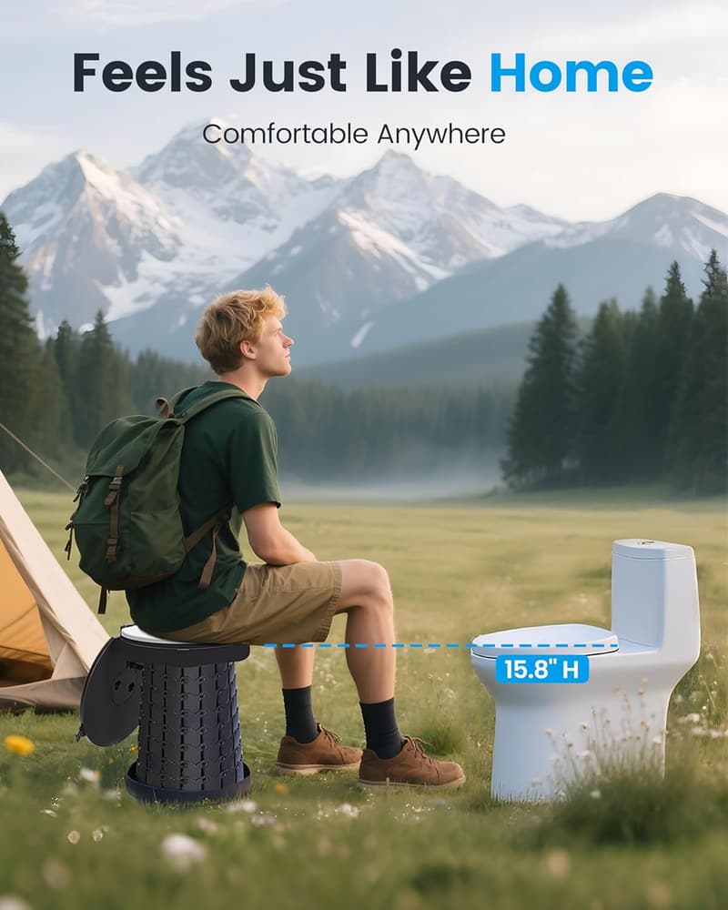 Portable Height-Adjustable Toilet with Soft Cushion for Camping