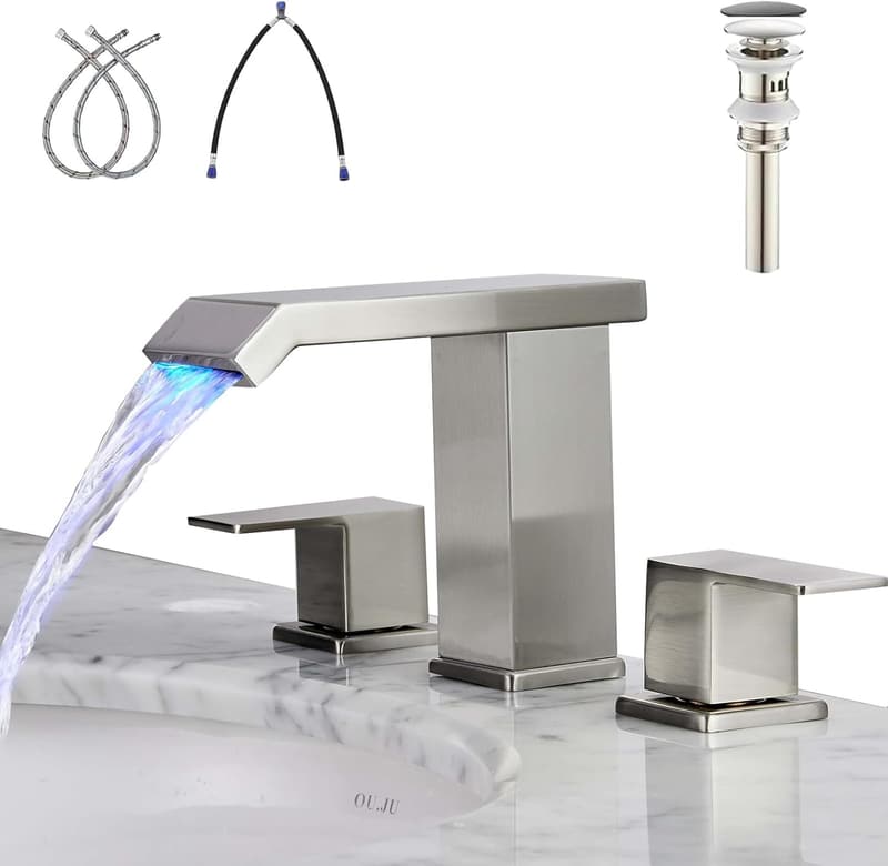 Waterfall Bathroom Faucet with Pop-up Drain Assembly