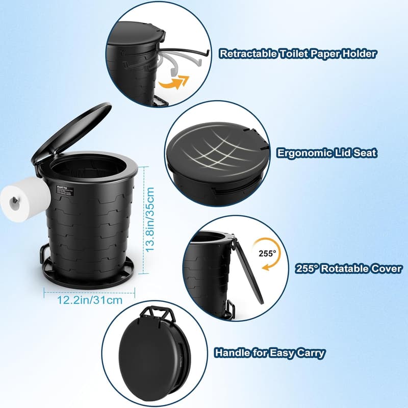 Portable Camping Toilet for Adults - Foldable, Adjustable Height