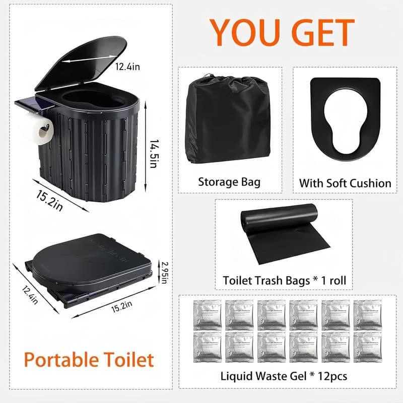 Portable Camping Toilet for Adults - Cushioned Outdoor Potty